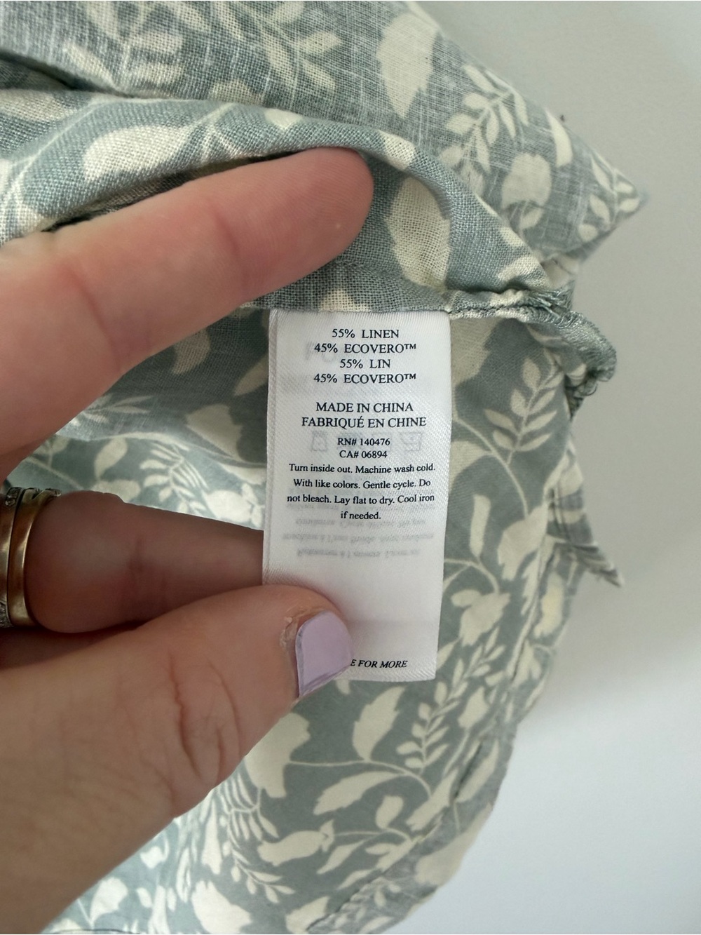 Faherty Penelope Linen Floral 3/4 Sleeve Popover Casual Dress Grey Green Cream M - Picture 7 of 11